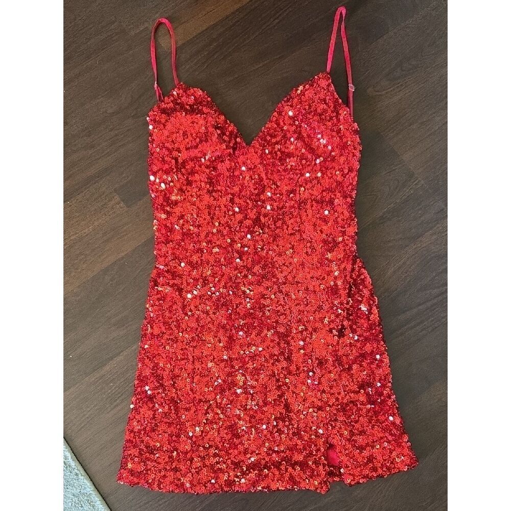 Red Sequin Mini Dress with Spaghetti Straps